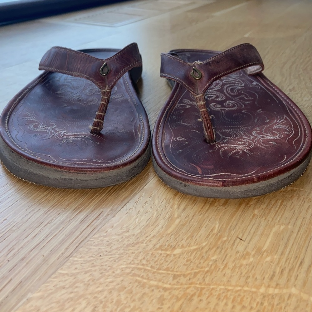 OluKai Paniolo Leather Strap and Footbed Brown Flip Flops Sandals Women’s 8 - Picture 8 of 15